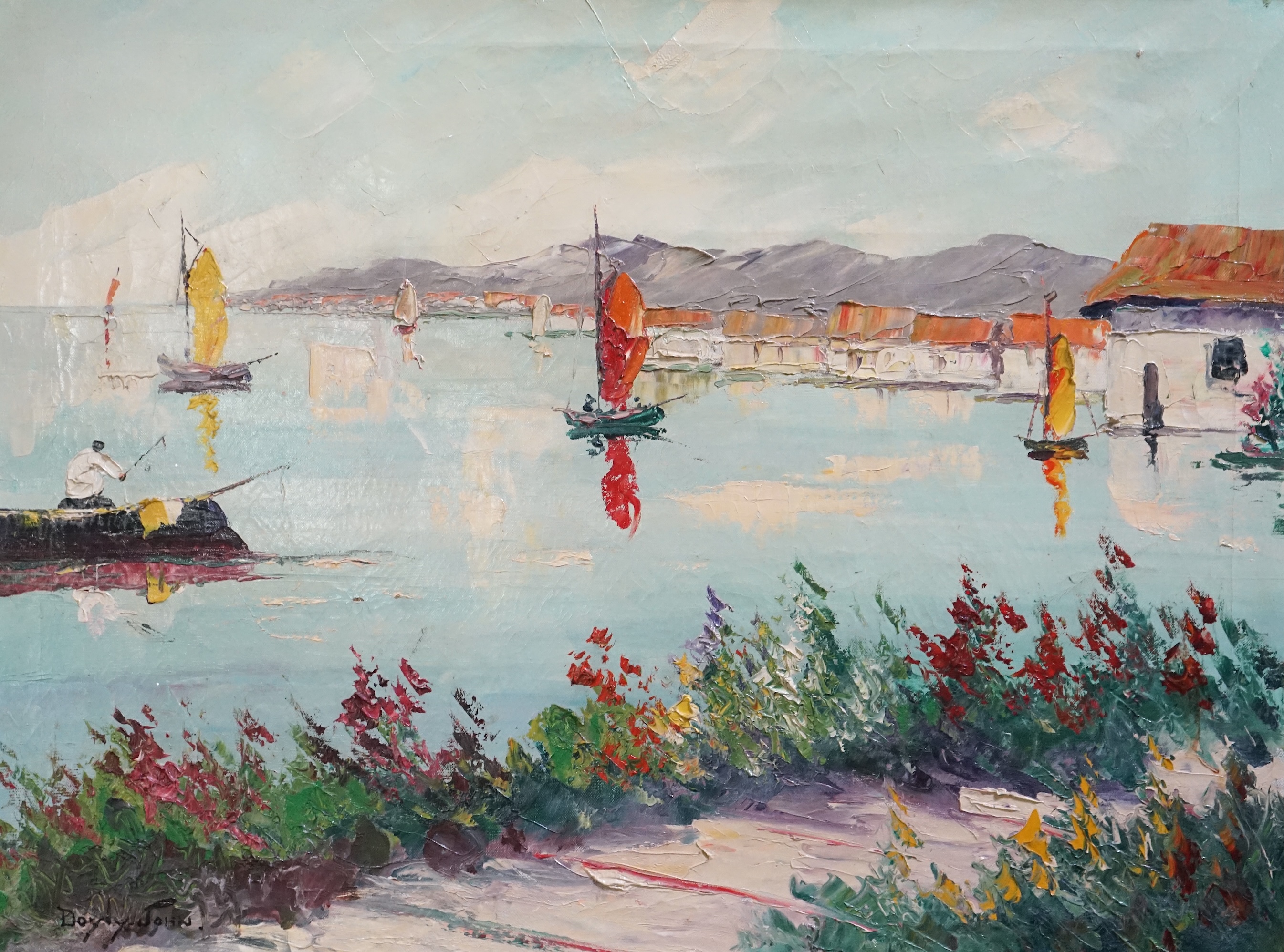 Follower of Cecil Rochfort D'Oyly John (1906-1993), oil on canvas, 'South of France', signed and inscribed verso, dated 1977 60 x 80cm. Condition - fair, craquelure throughout